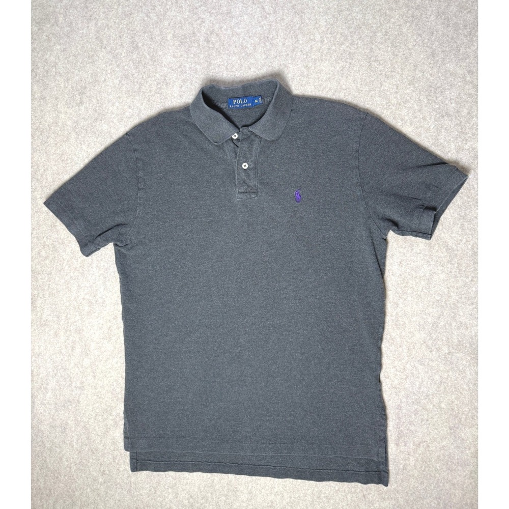 Polo Ralph Lauren Mens Medium Charcoal Grey Short Sleeve Pique Polo Shirt Purple